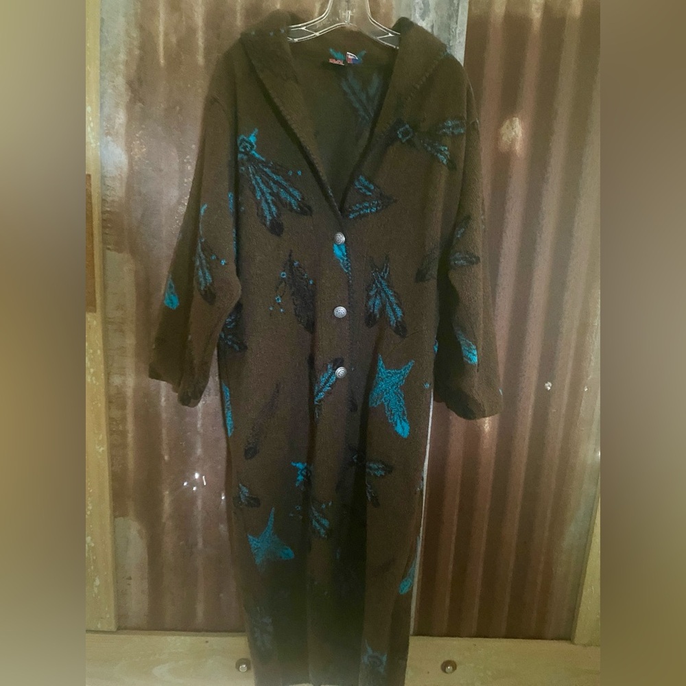Brown and Teal Patterned Coat